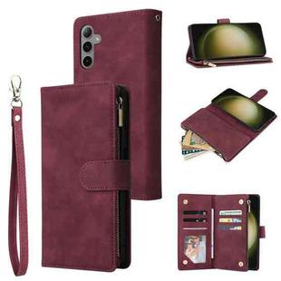 For Samsung Galaxy S23 FE 5G Multifunctional Frosted Zipper Wallet Leather Phone Case(Wine Red)