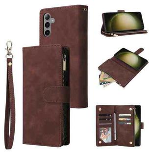 For Samsung Galaxy S23 FE 5G Multifunctional Frosted Zipper Wallet Leather Phone Case(Coffee)