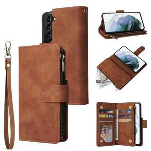 For Samsung Galaxy S22+ 5G Multifunctional Frosted Zipper Wallet Leather Phone Case(Brown)