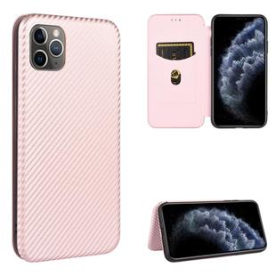 For iPhone 11 Pro Carbon Fiber Texture Horizontal Flip TPU + PC + PU Leather Case with Card Slot(Pink)