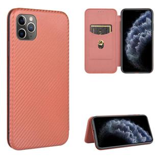 For iPhone 11 Pro Carbon Fiber Texture Horizontal Flip TPU + PC + PU Leather Case with Card Slot(Brown)