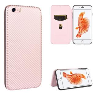 For iPhone 6 Plus / 6s Plus Carbon Fiber Texture Horizontal Flip TPU + PC + PU Leather Case with Card Slot(Pink)