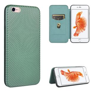 For iPhone 6 Plus / 6s Plus Carbon Fiber Texture Horizontal Flip TPU + PC + PU Leather Case with Card Slot(Green)