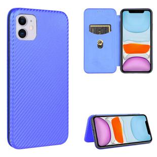 For iPhone 11 Carbon Fiber Texture Horizontal Flip TPU + PC + PU Leather Case with Card Slot(Blue)