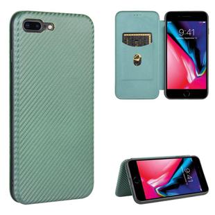 For iPhone 7 / 8 / SE 2020 / SE 2022 Carbon Fiber Texture Horizontal Flip TPU + PC + PU Leather Case with Card Slot(Green)