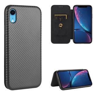 For iPhone XR Carbon Fiber Texture Horizontal Flip TPU + PC + PU Leather Case with Card Slot(Black)