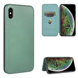 For iPhone XS Max Carbon Fiber Texture Horizontal Flip TPU + PC + PU Leather Case with Card Slot(Green)