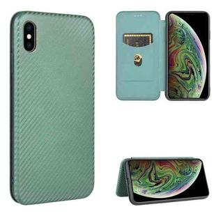 For iPhone X / XS Carbon Fiber Texture Horizontal Flip TPU + PC + PU Leather Case with Card Slot(Green)