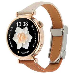 20mm Universal Slim Magnetic Buckle Genuine Leather Watch Band(Brown Light Grey)