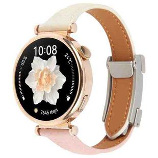 22mm Universal Slim Magnetic Buckle Genuine Leather Watch Band(Pink Beige)