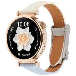 22mm Universal Slim Magnetic Buckle Genuine Leather Watch Band(Blue Beige)
