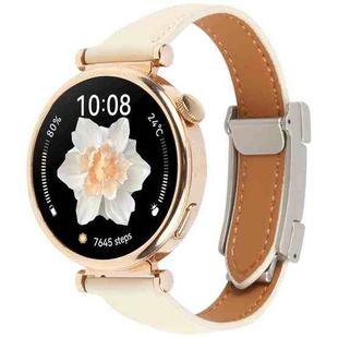 22mm Universal Slim Magnetic Buckle Genuine Leather Watch Band(Plain Weave Beige)