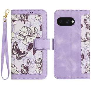 For Google Pixel 9a Floral Pattern Leather Phone Case with Lanyard(Light Purple)