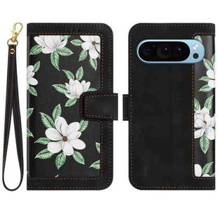 For Google Pixel 9 / 9 Pro Floral Pattern Leather Phone Case with Lanyard(Black)