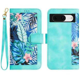 For Google Pixel 8a Floral Pattern Leather Phone Case with Lanyard(Green)