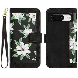 For Google Pixel 8a Floral Pattern Leather Phone Case with Lanyard(Black)