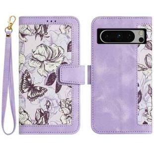 For Google Pixel 8 Pro Floral Pattern Leather Phone Case with Lanyard(Light Purple)