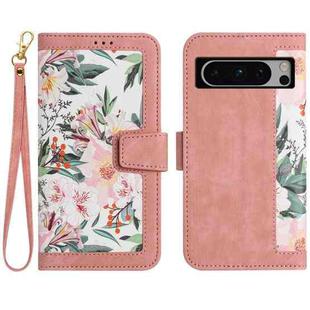 For Google Pixel 8 Pro Floral Pattern Leather Phone Case with Lanyard(Pink)