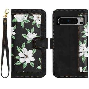 For Google Pixel 8 Pro Floral Pattern Leather Phone Case with Lanyard(Black)