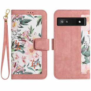 For Google Pixel 7a Floral Pattern Leather Phone Case with Lanyard(Pink)