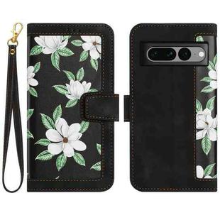 For Google Pixel 7 Pro Floral Pattern Leather Phone Case with Lanyard(Black)