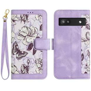 For Google Pixel 6a Floral Pattern Leather Phone Case with Lanyard(Light Purple)