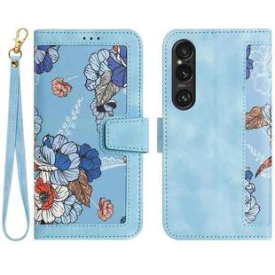 For Sony Xperia 1 VI Floral Pattern Leather Phone Case with Lanyard(Light Blue)