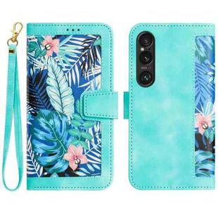 For Sony Xperia 1 VI Floral Pattern Leather Phone Case with Lanyard(Green)