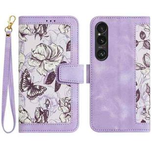 For Sony Xperia 1 VI Floral Pattern Leather Phone Case with Lanyard(Light Purple)