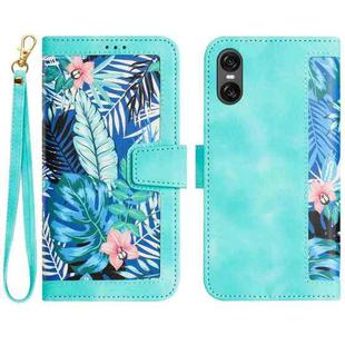 For Sony Xperia 10 VI Floral Pattern Leather Phone Case with Lanyard(Green)