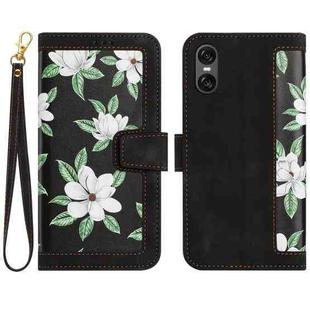 For Sony Xperia 10 VI Floral Pattern Leather Phone Case with Lanyard(Black)