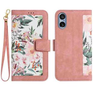 For Sony Xperia 5 V Floral Pattern Leather Phone Case with Lanyard(Pink)