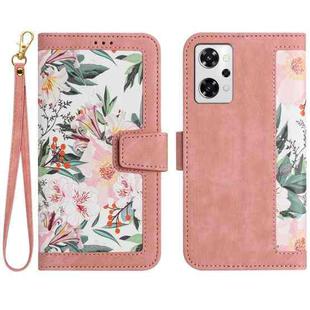 For OPPO Reno9 A Floral Pattern Leather Phone Case with Lanyard(Pink)