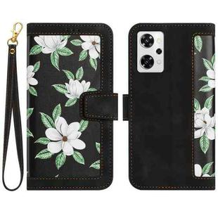 For OPPO Reno9 A Floral Pattern Leather Phone Case with Lanyard(Black)