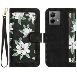 For Motorola Moto G84 Floral Pattern Leather Phone Case with Lanyard(Black)