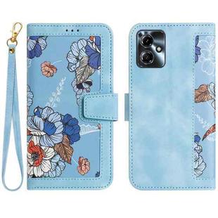 For Motorola Moto G54 Floral Pattern Leather Phone Case with Lanyard(Light Blue)