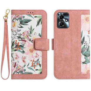 For Motorola Moto G54 Floral Pattern Leather Phone Case with Lanyard(Pink)