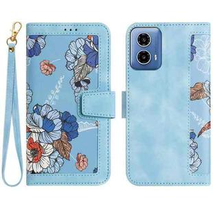 For Motorola Moto G24 Floral Pattern Leather Phone Case with Lanyard(Light Blue)