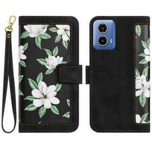 For Motorola Moto G24 Floral Pattern Leather Phone Case with Lanyard(Black)