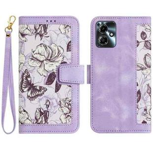 For Motorola Moto G14 Floral Pattern Leather Phone Case with Lanyard(Light Purple)