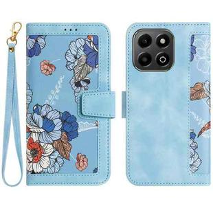 For Honor X6b Floral Pattern Leather Phone Case with Lanyard(Light Blue)