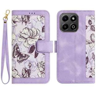 For Honor X6b Floral Pattern Leather Phone Case with Lanyard(Light Purple)