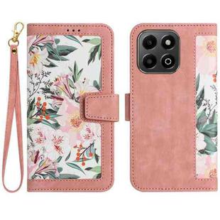 For Honor X6b Floral Pattern Leather Phone Case with Lanyard(Pink)