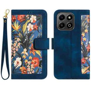 For Honor 200 Smart Floral Pattern Leather Phone Case with Lanyard(Dark Blue)