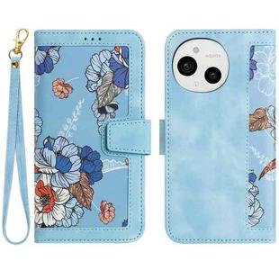 For Sharp Aquos Sense9 Floral Pattern Leather Phone Case with Lanyard(Light Blue)