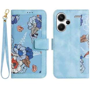 For Redmi Note 13 Pro+ Floral Pattern Leather Phone Case with Lanyard(Light Blue)