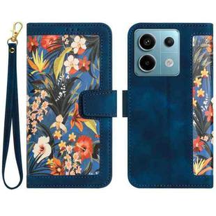 For Redmi Note 13 5G Floral Pattern Leather Phone Case with Lanyard(Dark Blue)