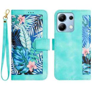 For Redmi Note 13 4G Floral Pattern Leather Phone Case with Lanyard(Green)