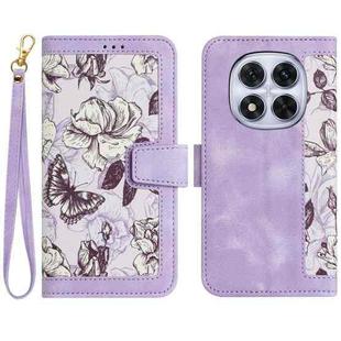 For Redmi Note 14 Pro 5G Floral Pattern Leather Phone Case with Lanyard(Light Purple)