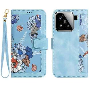 For Xiaomi 15 Floral Pattern Leather Phone Case with Lanyard(Light Blue)
